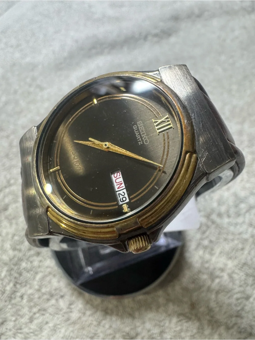 Seiko Black Dial Watch with Gold Accents